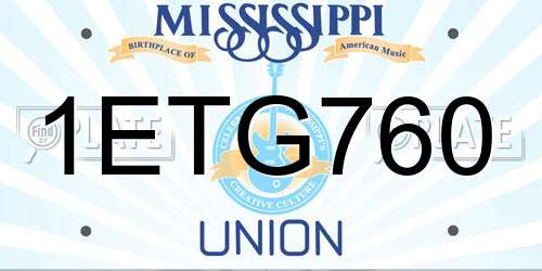 1ETG760 Mississippi License Plate