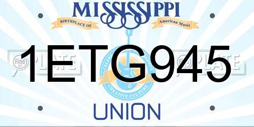 1ETG945 Mississippi License Plate