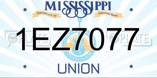 1EZ7077 Mississippi License Plate