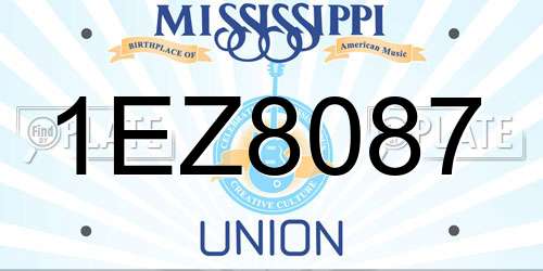 1EZ8087 Mississippi License Plate