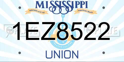 1EZ8522 Mississippi License Plate