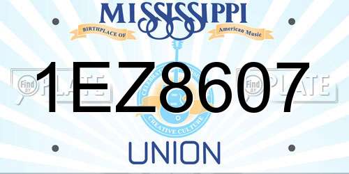 1EZ8607 Mississippi License Plate