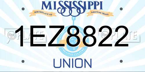 1EZ8822 Mississippi License Plate