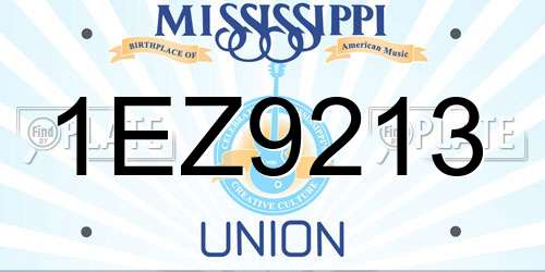 1EZ9213 Mississippi License Plate