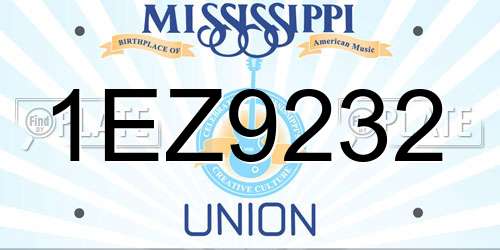 1EZ9232 Mississippi License Plate