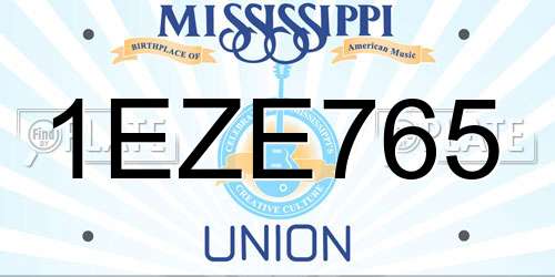 1EZE765 Mississippi License Plate