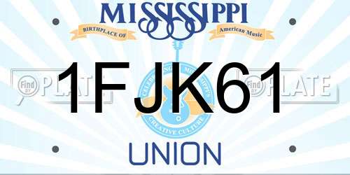 1FJK61 Mississippi License Plate