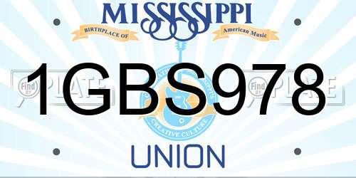 1GBS978 Mississippi License Plate