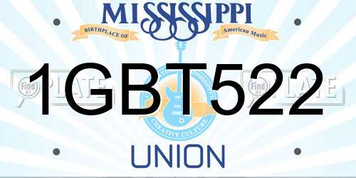 1GBT522 Mississippi License Plate