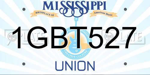 1GBT527 Mississippi License Plate