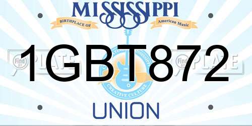 1GBT872 Mississippi License Plate