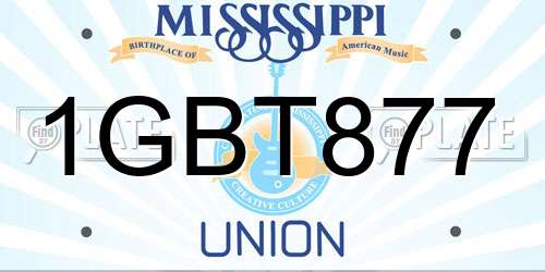 1GBT877 Mississippi License Plate