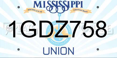1GDZ758 Mississippi License Plate