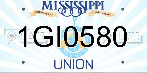 1GI0580 Mississippi License Plate