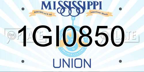 1GI0850 Mississippi License Plate