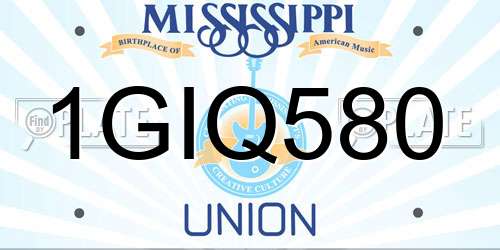 1GIQ580 Mississippi License Plate