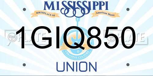 1GIQ850 Mississippi License Plate