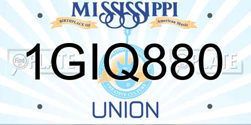 1GIQ880 Mississippi License Plate