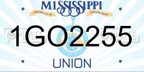 1GO2255 Mississippi License Plate