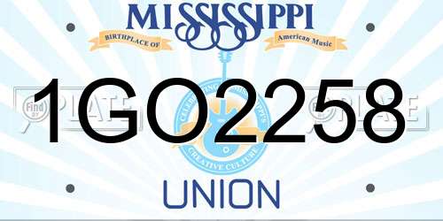 1GO2258 Mississippi License Plate