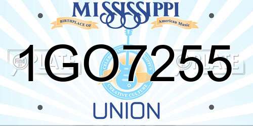 1GO7255 Mississippi License Plate
