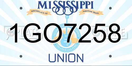 1GO7258 Mississippi License Plate