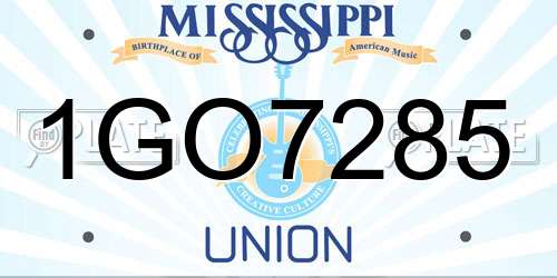 1GO7285 Mississippi License Plate