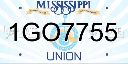 1GO7755 Mississippi License Plate