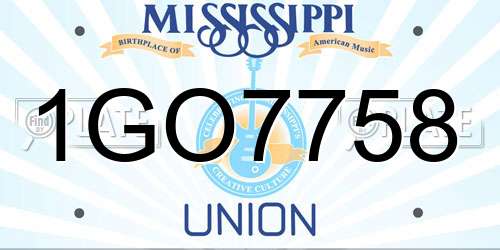 1GO7758 Mississippi License Plate