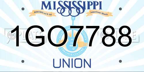 1GO7788 Mississippi License Plate
