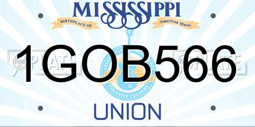 1GOB566 Mississippi License Plate