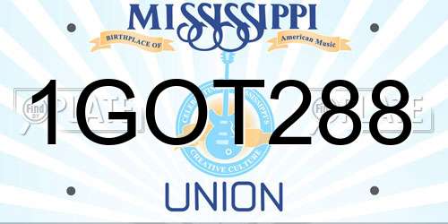 1GOT288 Mississippi License Plate