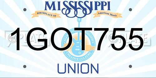 1GOT755 Mississippi License Plate