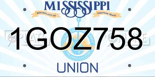 1GOZ758 Mississippi License Plate