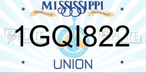 1GQI822 Mississippi License Plate