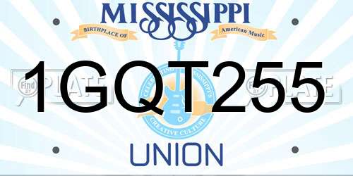 1GQT255 Mississippi License Plate