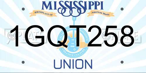 1GQT258 Mississippi License Plate