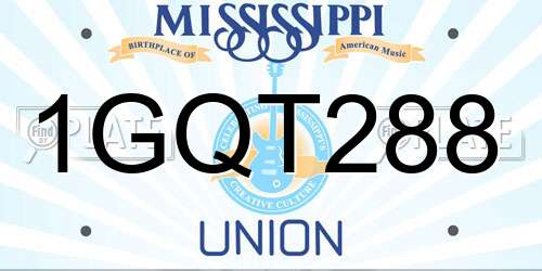 1GQT288 Mississippi License Plate