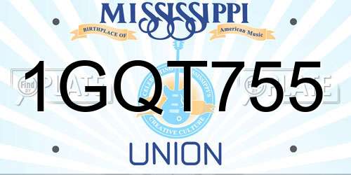 1GQT755 Mississippi License Plate