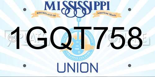 1GQT758 Mississippi License Plate