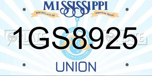 1GS8925 Mississippi License Plate