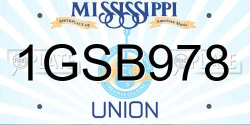 1GSB978 Mississippi License Plate