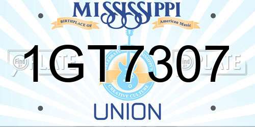1GT7307 Mississippi License Plate