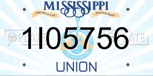 1I05756 Mississippi License Plate