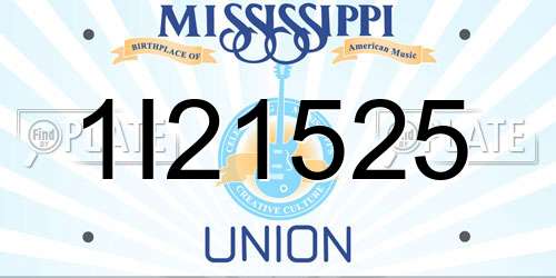 1I21525 Mississippi License Plate