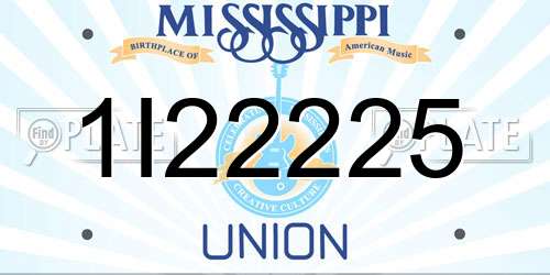 1I22225 Mississippi License Plate