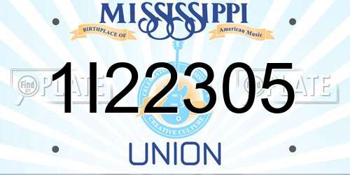 1I22305 Mississippi License Plate