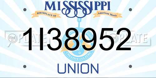 1I38952 Mississippi License Plate