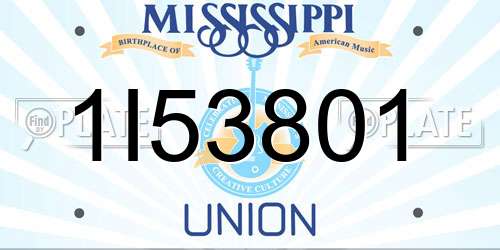 1I53801 Mississippi License Plate