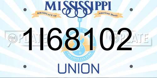 1I68102 Mississippi License Plate